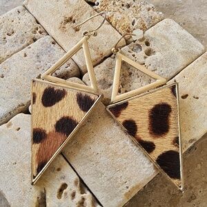 Animal Print Gold Triangle Earrings